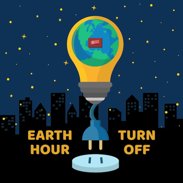 Earth hour illustration with planet earth and lights