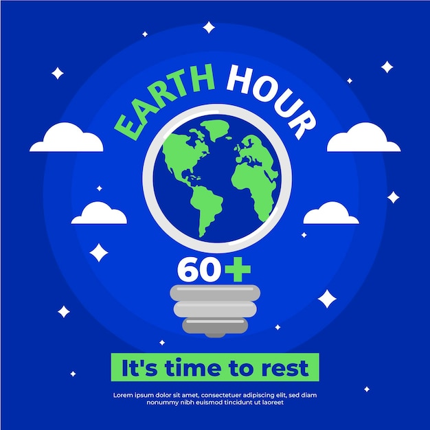 Earth hour illustration with planet and lightbulb