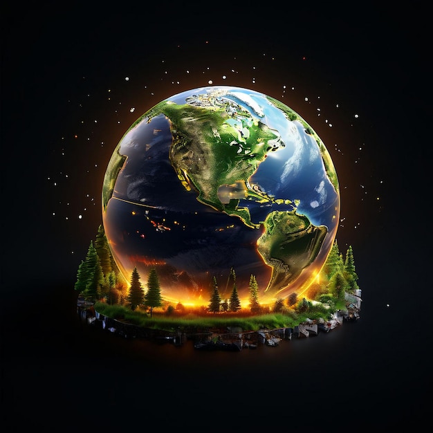 Earth hour media social post with earth background Earth hour concept 3d illustration element