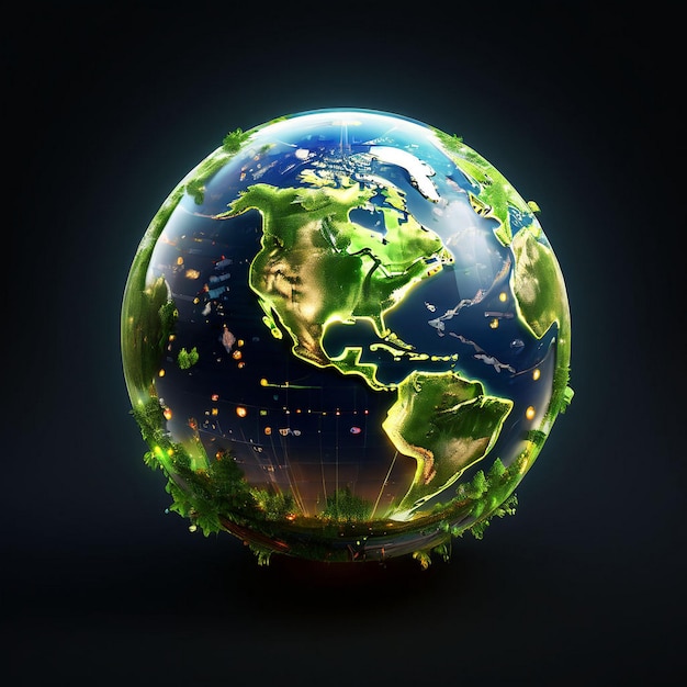 Earth hour media social post with earth background Earth hour concept 3d illustration element