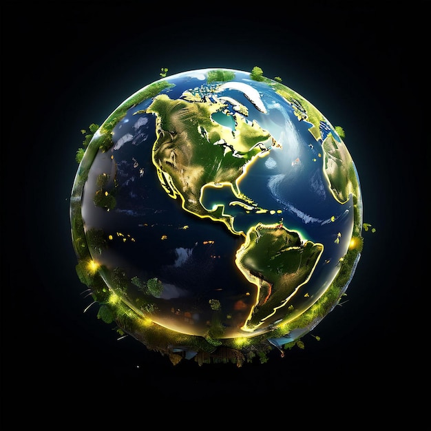 Earth hour media social post with earth background Earth hour concept 3d illustration element