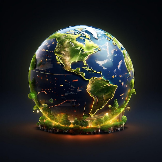 Earth hour media social post with earth background Earth hour concept 3d illustration element