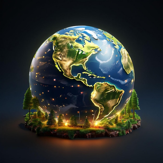 Earth hour media social post with earth background Earth hour concept 3d illustration element