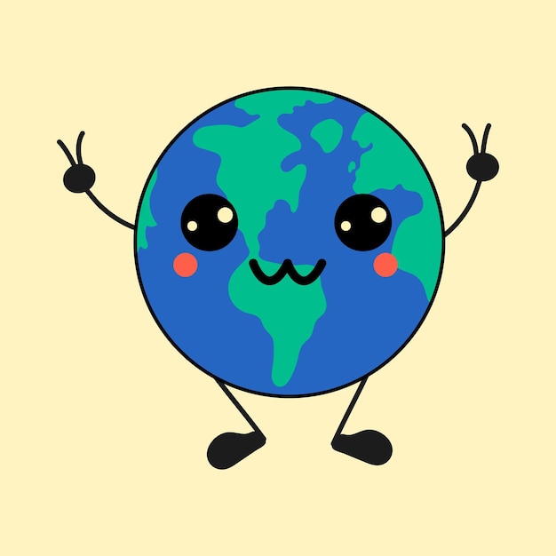 Vector earth kawaii mascot cute character vector hand drawn illustration