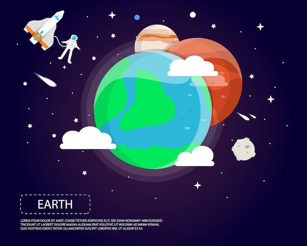 Earth Mars and Jupiter of solar system illustration design