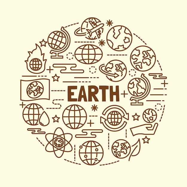 earth minimal thin line icons set