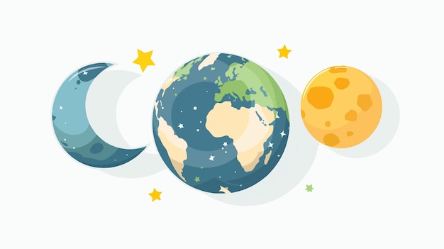 Vector earth and moon with sunrise flat vector isolated