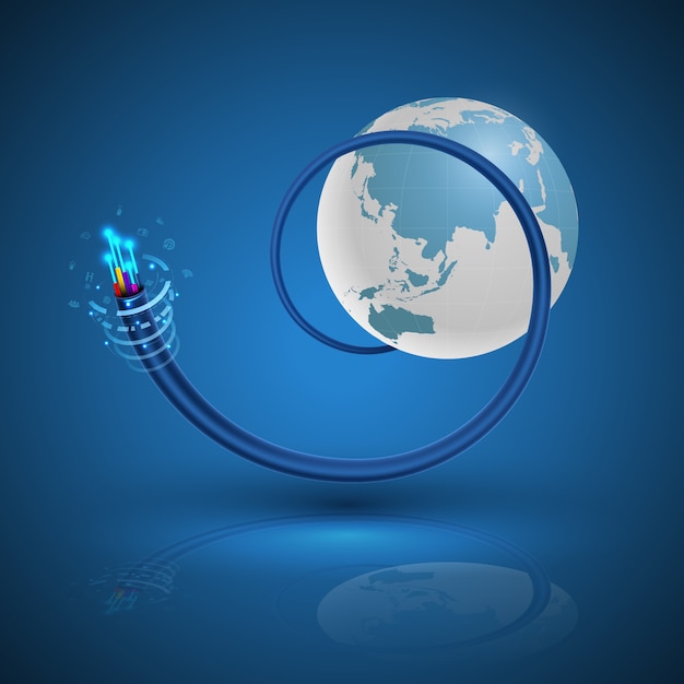 Earth and optical fiber cable concept for communication technology.