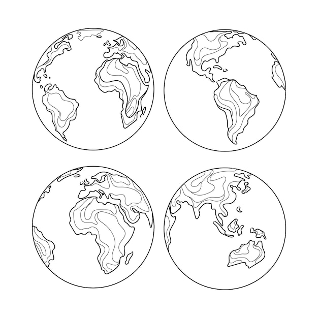 Earth planet vector sketch set illustration.Abstract art Earth globe collection for logo,icon,sign