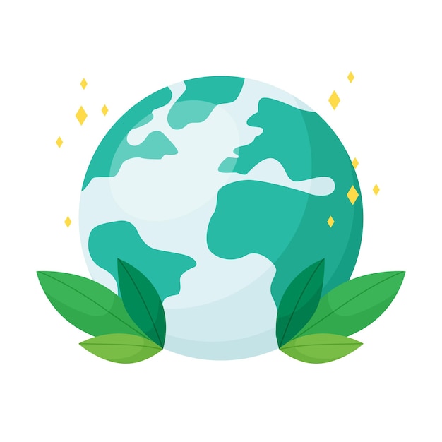 Earth planet with leaves. Concept of ecology lifestyle and Earth save. Flat vector illustration.