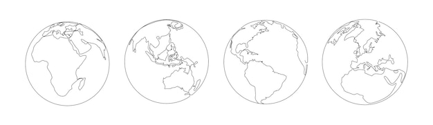 Earth set one line Globes with World Maps from Four Sides