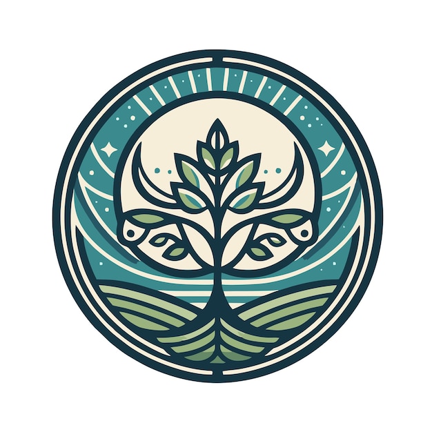 earth tree logo flat vector design in vintage style