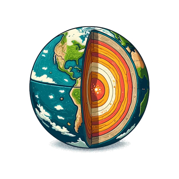 Vector earth with a cutaway section revealing its internal structure crosssection and layer of earth