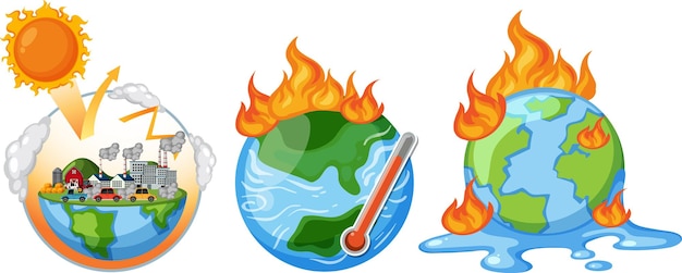 Earth with facial expression on fire from global warming