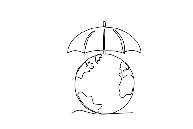 Earth with an umbrella on top World ozone day oneline drawing