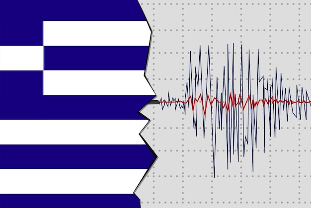 Earthquake in Greece natural disasters news banner idea seismic wave with flag