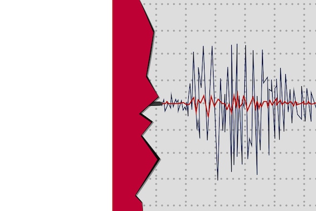 Earthquake in Malta natural disasters news banner idea seismic wave with flag