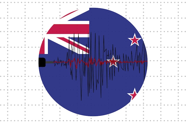 Earthquake in New Zealand concept seismic wave with flag natural disasters news banner