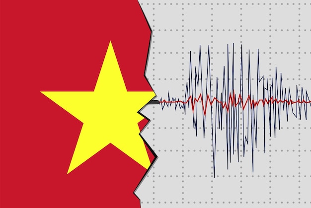 Earthquake in Vietnam natural disasters news banner idea seismic wave with flag