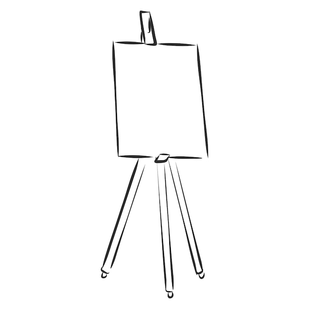 Easel with empty canvas doodle style vector sketch