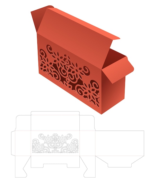 Easily packaging with stenciled pattern window die cut template and 3D mockup