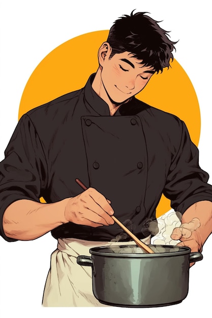 East Asian Male Chef in His 40s Creating a New Recipe