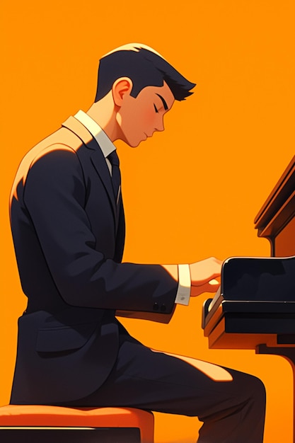 Vector east asian male musician in his 40s playing the piano