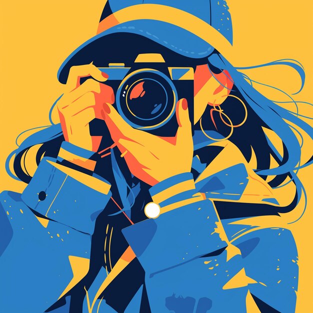 Vector east asian woman in her 20s taking photographs