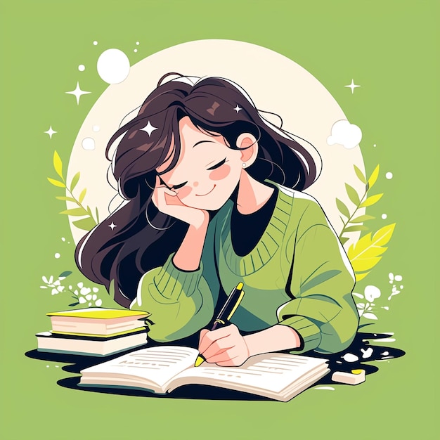 East Asian Woman in Her Teens Writing a Journal