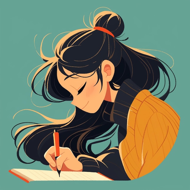 East Asian Woman in Her Teens Writing a Journal