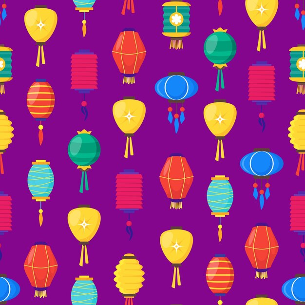 Vector east chinese paper street or house lanterns seamless pattern background vector