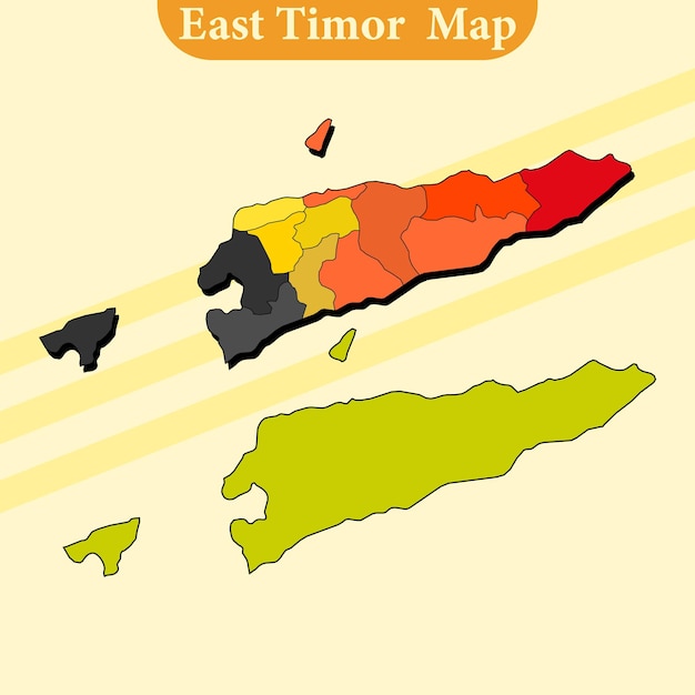 East Timor map vector with regions and cities lines and full every region