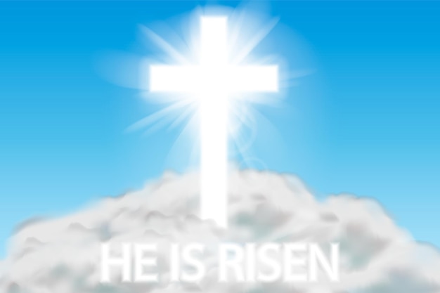 Easter background Cross and heaven with white clouds Vector illustration