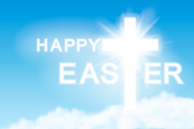 Easter background Cross and heaven with white clouds Vector illustration