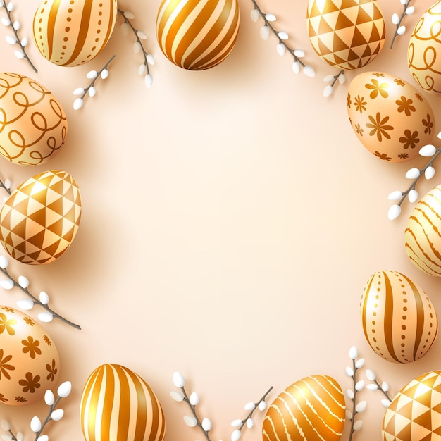 Easter background template with Golden easter eggs