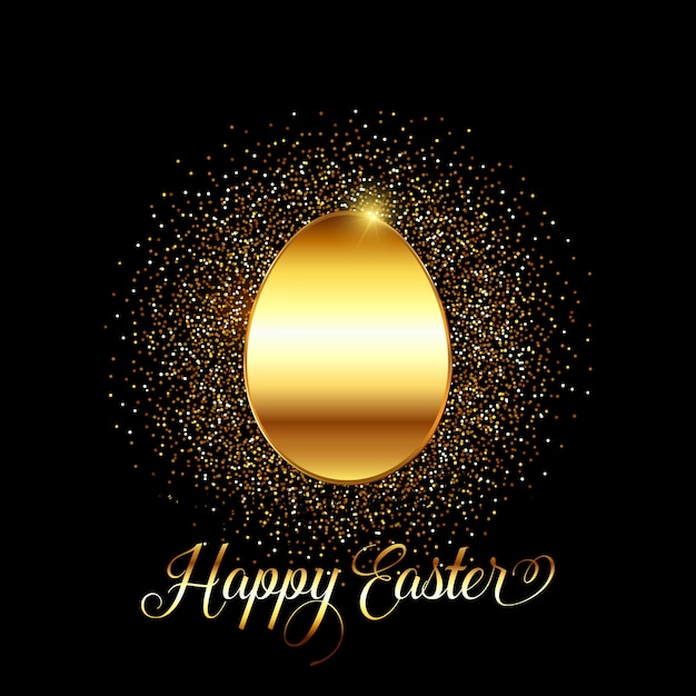 Easter background with golden egg on confetti