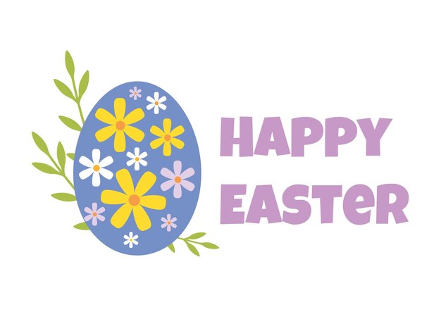 Vector easter background with happy easter text and with floral elements vector illustration