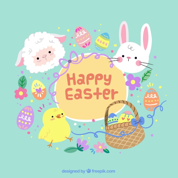 Easter background with traditional objects