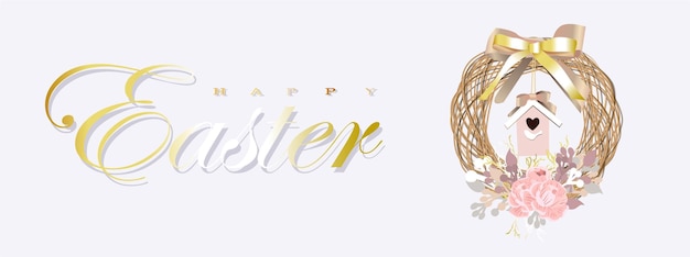 Easter banner horizontal poster postcard background with text Happy Easter Spring