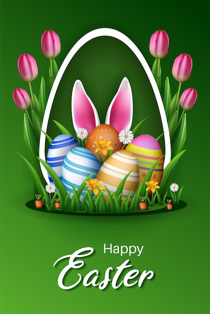 Easter banner and poster design with eggs and rabbit ears illustration creative background