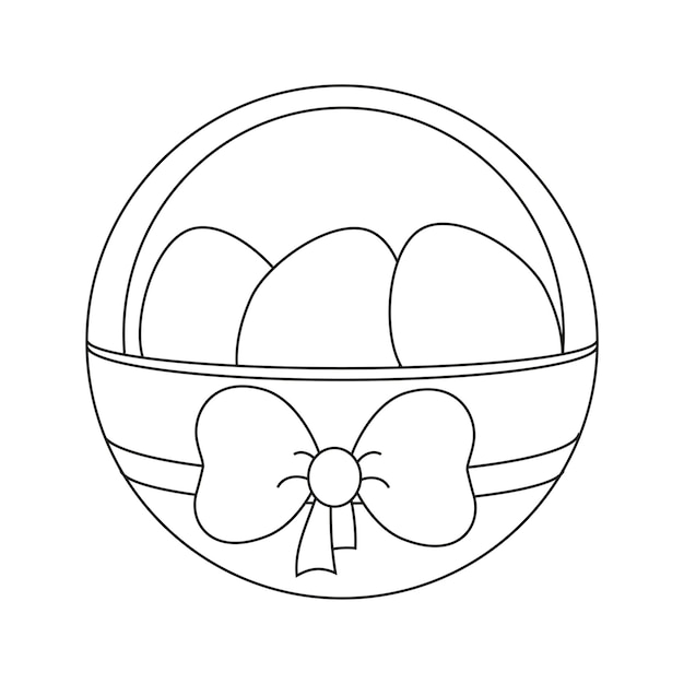 Easter basket with eggs and a bow on the basket Line art