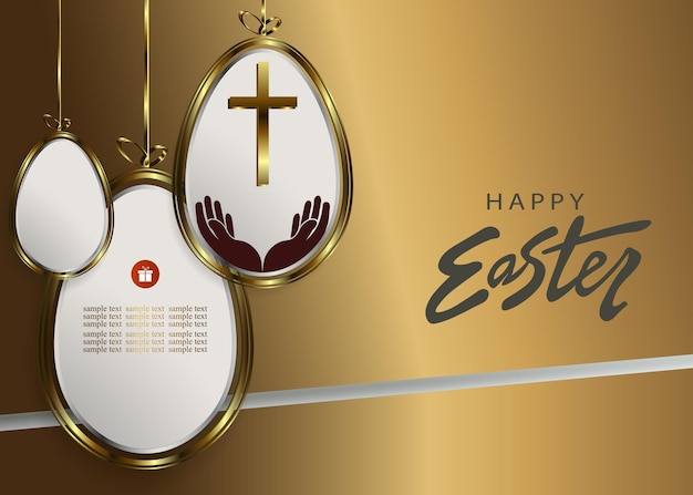 Easter brown design with abstract silhouettes of eggs with gold border on pendants