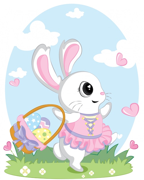 Easter Bunny carries a basket of Easter egg. easter bunny and easter egg. T-shirt design and many more. Isolated.