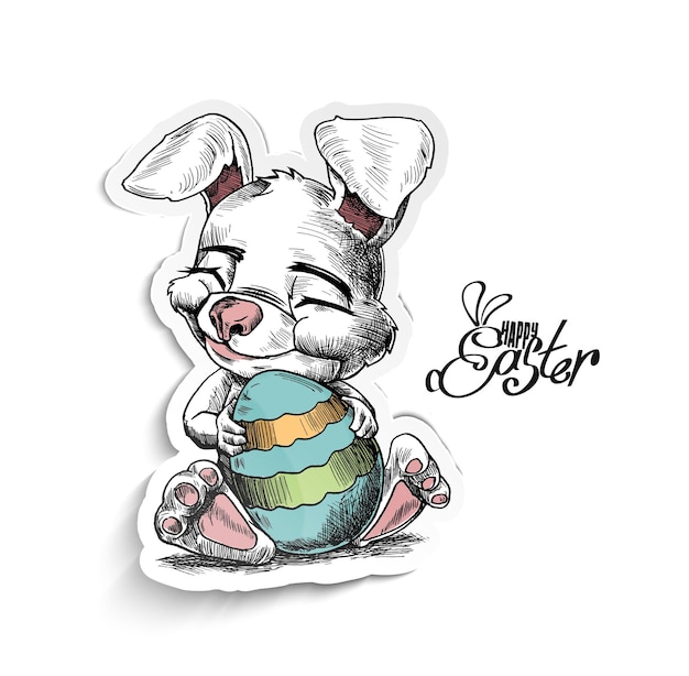 Easter bunny and Easter eggs Hand Drawn Sketch Vector illustration