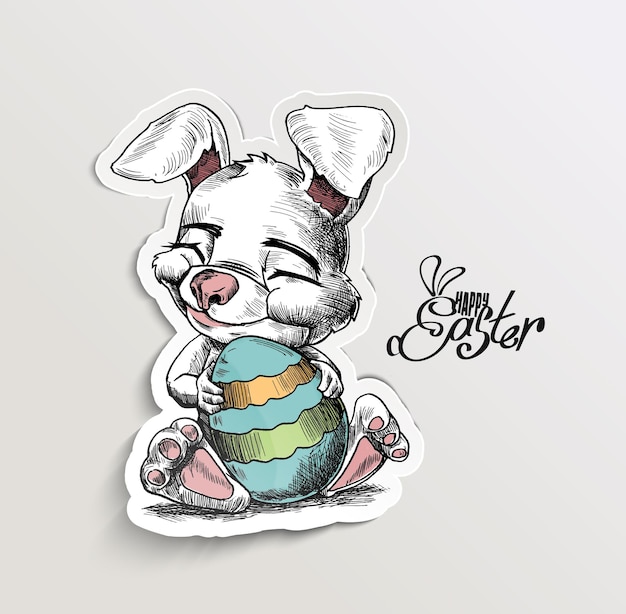 Easter bunny and Easter eggs Hand Drawn Sketch Vector illustration