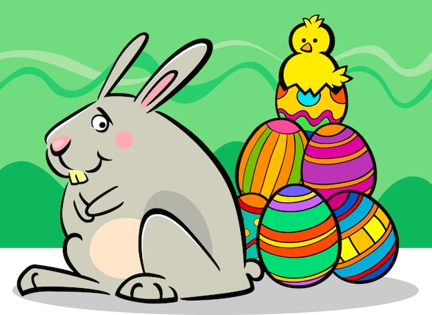 easter bunny and eggs cartoon illustration