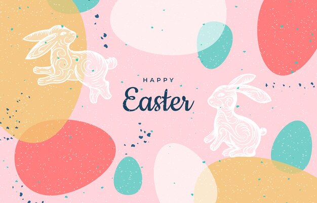 Easter bunny and eggs hand drawn banner holiday