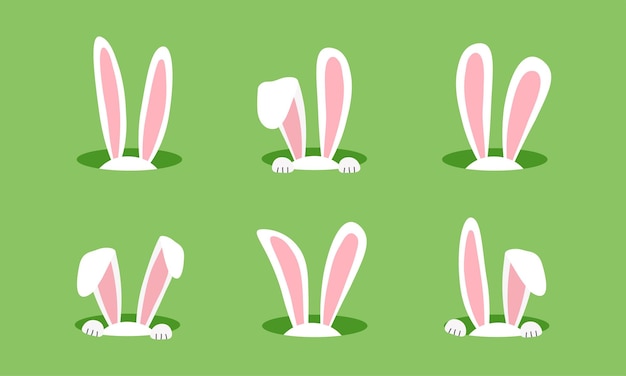 Easter bunny in hole ears rabbit cartoon funny character Animal vector illustration