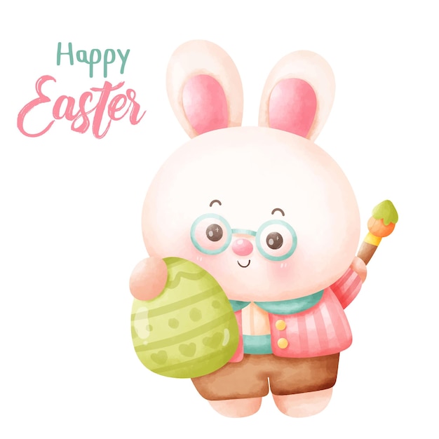 Easter bunny in house kawaii cartoon spring season