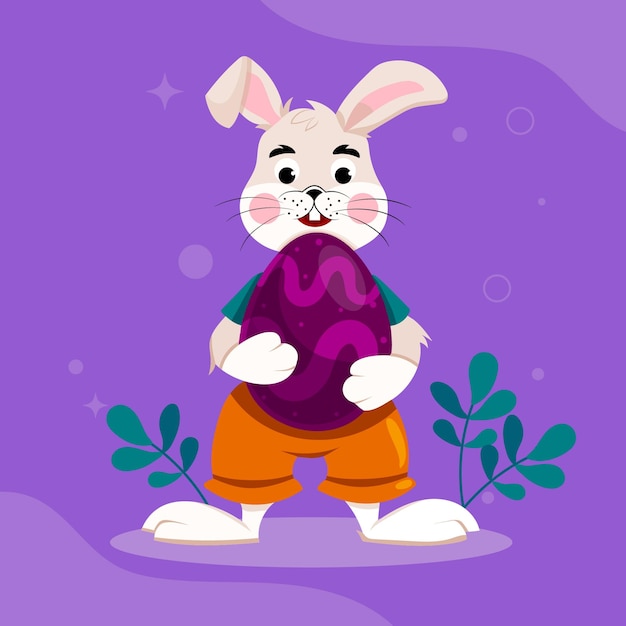 Easter bunny hugging egg vector illustration